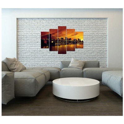 New York Manhattan Sunset 5 Piece Wall Art Set on Canvas