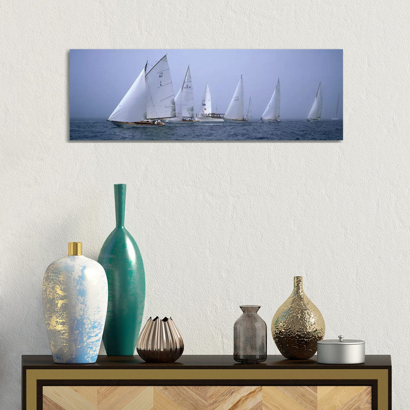 Yachts Racing In The Ocean, Annual Museum Of Yachting Classic Yacht Regatta - Wrapped Canvas Panoramic Print