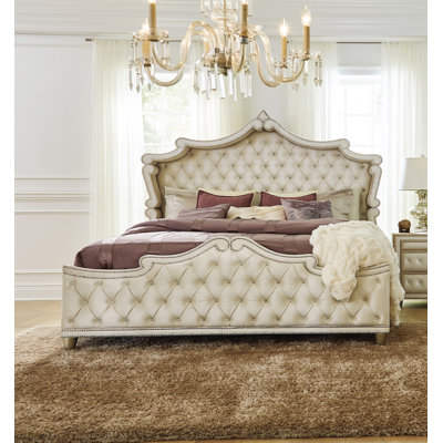 Domenick Tufted Upholstered Bed in Ivory and Camel -  Rosdorf Park, B5ED5D56081948D09110B29AB9A26F73