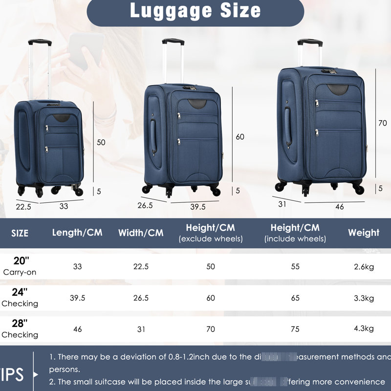 Valise extensible légère 3 pièces avec sacs à roulettes et sac de voyage pour valises - Voyage