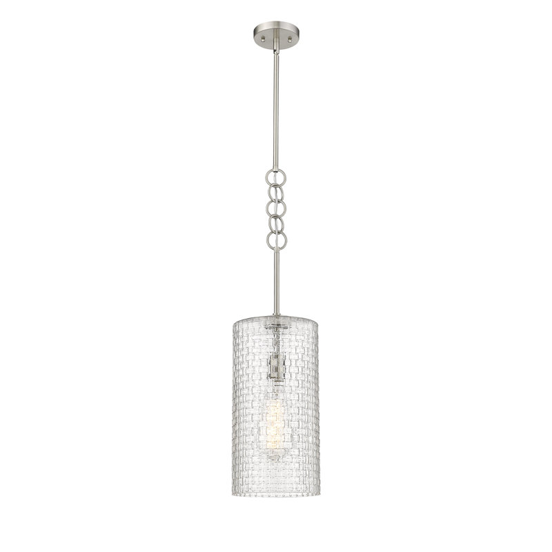 Luminaire suspendu cylindrique à 1 lumière Lakwanzaa, H 23,75 po x l 8 po x P 8 po, Nickel satiné brossé