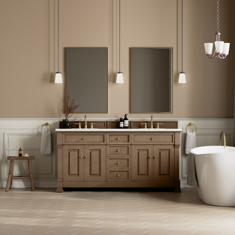 Brookfield 72'' W Double Vanity, White Zeus, Honey Oak