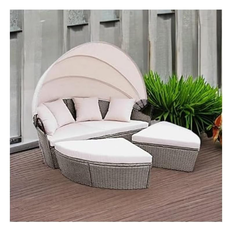 Rokisha 4572cm Wide Curved Metal Patio Daybed with Cushions, Beige/Brown