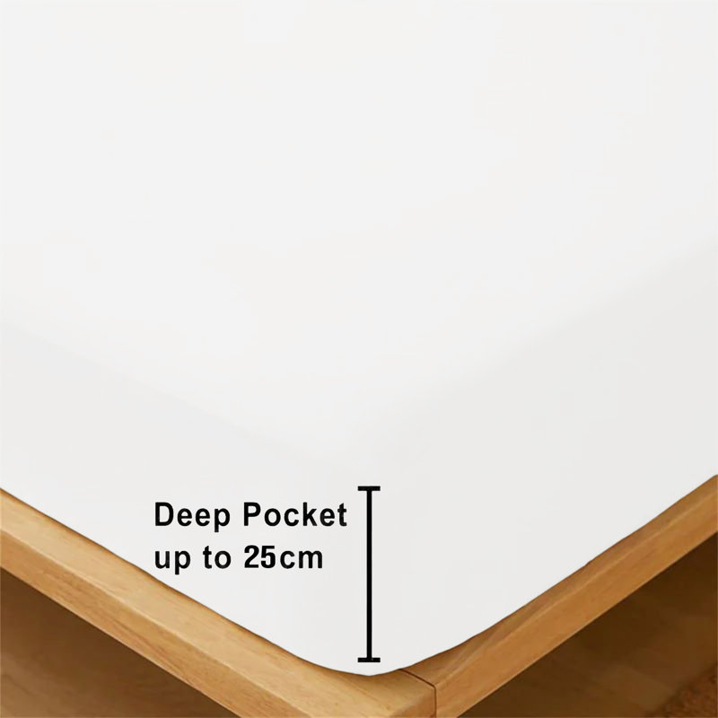 Microfiber Premium Quality Deep Fitted Sheet 25cm, Single (3'), White