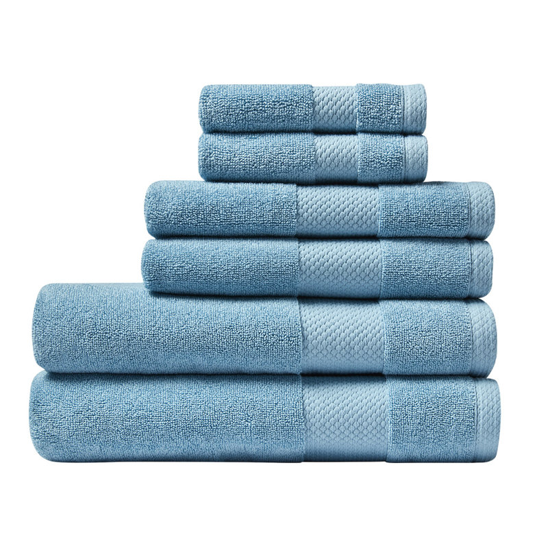 Ensemble de serviettes en coton 6 pièces Lacima Heritage - serviettes de bain de luxe ultra-douces, très absorbantes et à séchage rapide (2 serviettes de bain, 2 serviettes à main, 2 débarbouillettes), céleste