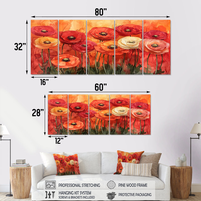 Kelliher - Renoncule - Art mural, H 32 po x l 80 po, 5