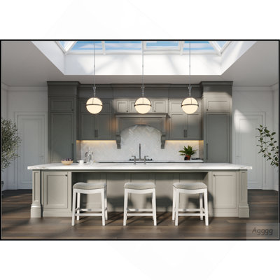 26 po Tabouret de bar en bois à hauteur de comptoir sans dossier avec siège clouté, garniture cloutée Farmhouse Whitewash avec siège rembourré gris, 1 pièce