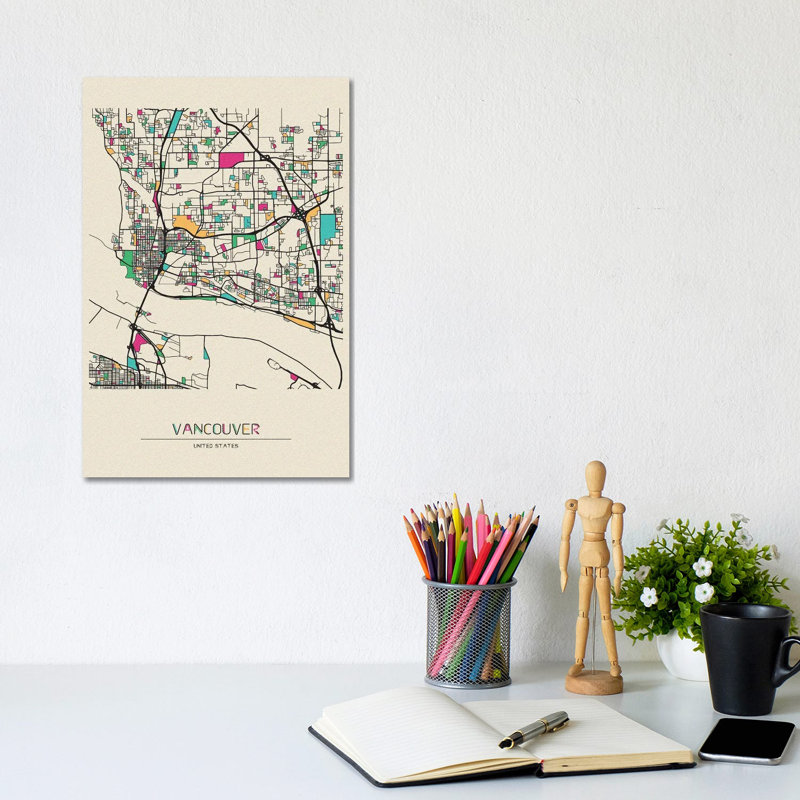 «Vancouver, Washington Map» par Ayse Deniz Akerman, impression sur toile tendue, H 12 po x l 8 po x P 0,75 po