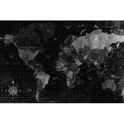 Breakwater Bay Black And White World Map Distressed On Canvas Print ...