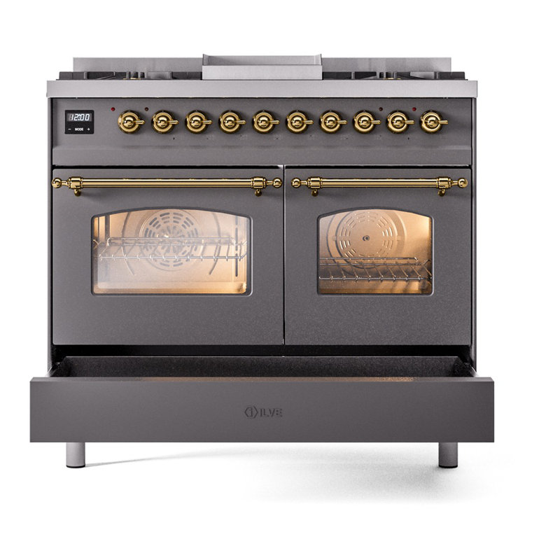 ILVE Nostalgie II Series 40 inch Dual Fuel Range with 6 Sealed Burners, Griddle (Glass Door), Liquid Propane