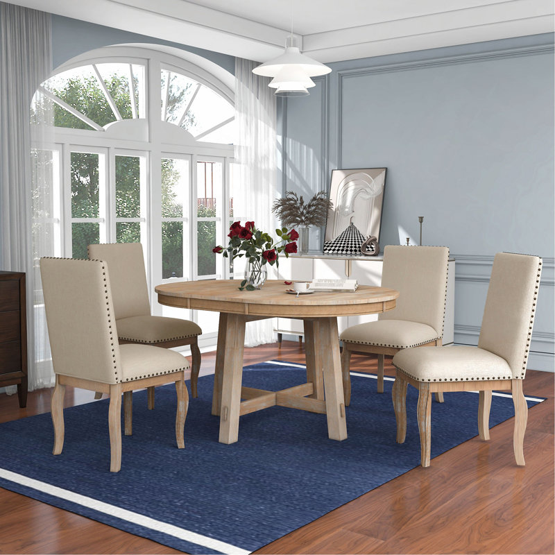 Ensemble de table de salle à manger extensible 5 pièces en bois et 4 chaises rembourrées Trexm