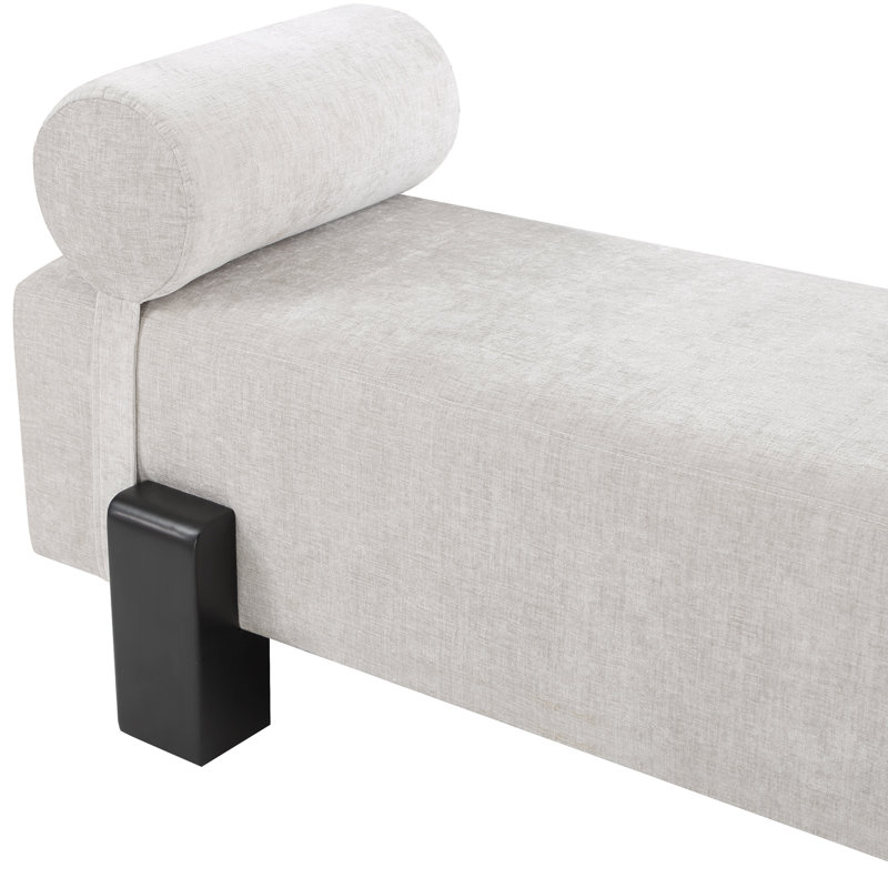 Banc rembourré Edison, Tissu gris chenille / finition noire