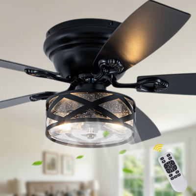 52" Black Farmhouse Flush Mount Ceiling Fan with Light and Remote/APP Control, DC Motor Fan Light for Bedroom, Living Room