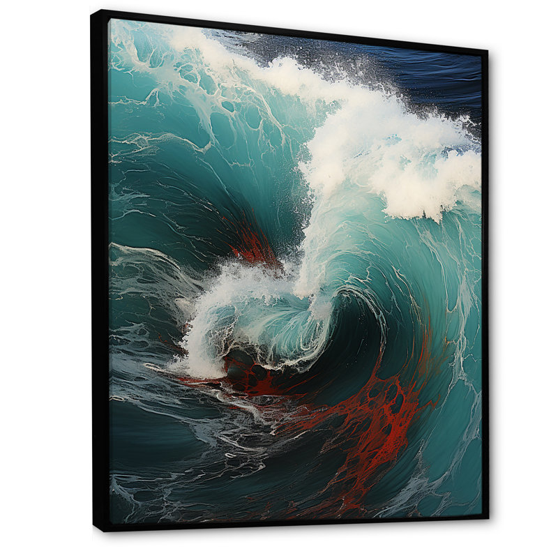 «Red Green Wave», impression sur toile, H 20 po x l 12 po x P 1 po, Cadre flottant noir