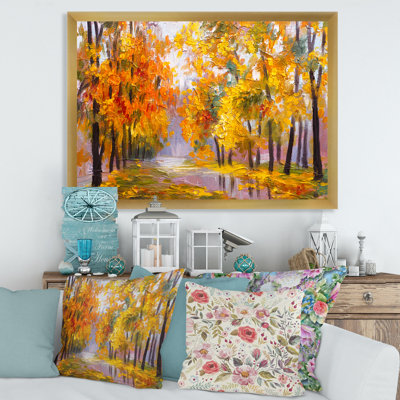 Forêt remplie de feuilles tombées en automne - impression sur toile de paysages