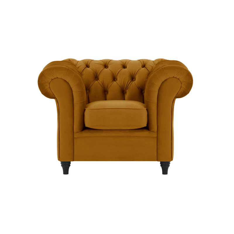 Upholstered Chesterfield Chair, Mustard Yellow