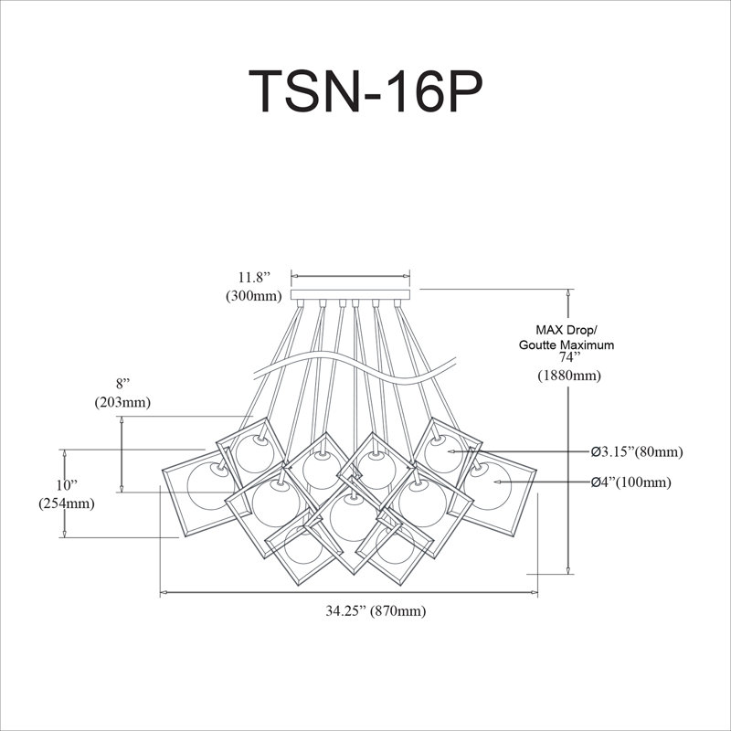 Luminaire suspendu géométrique à grappe 16 lumières Thomson
