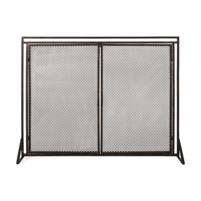 31X40 Fireplace Screen, 2 Door Diamond Mesh Design, Black Bronze Iron