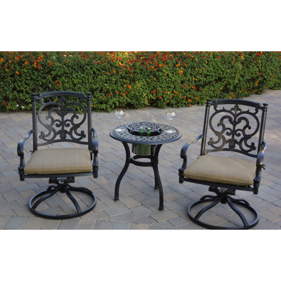 Naralie 3-Piece Patio Bistro Set with Cushions and 24'' Round Ice Bucket End Table