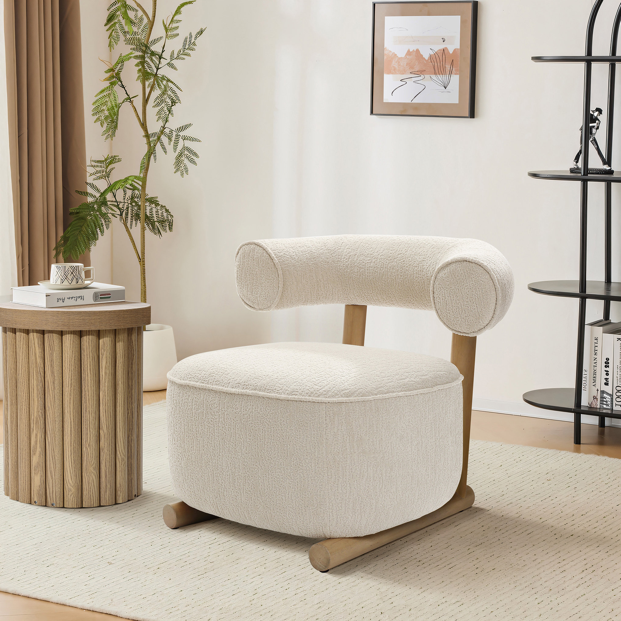 Katrenia Upholstered Cream Modern U-Shape Back Accent Chair
