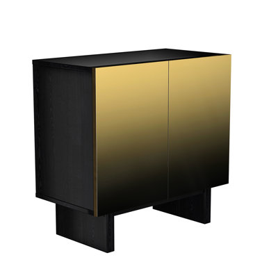 Decorative 2-Door Cabinet In Matte Black With Gold Details, Push-Open Feature, Adjustable Shelves For Ample Storage Of Magazines And Accessories, Ideal As Sideboard Or Hallway Storage, Base,