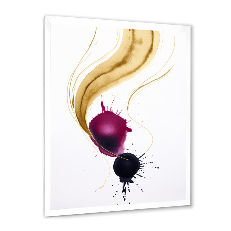 Encre magenta exquise, nuages d'encre I - peinture murale abstraite, H 32 po x l 16 po x P 1 po, Cadre simple blanc