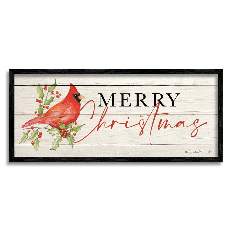 «Merry Christmas Holiday Cardinal» par Stephanie Workman Marrott, Giclée encadrée noir minuit, H 13 po x l 30 po x P 1,5 po
