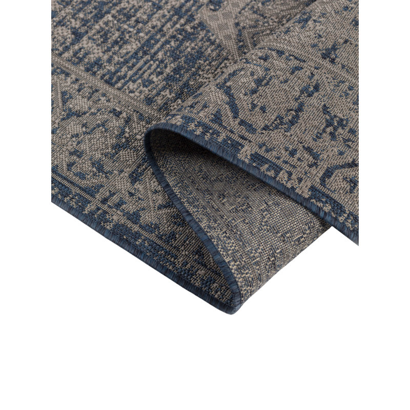 Tapis décoratif bleu marine/gris d’intérieur/extérieur Waitsburg, Rectangle 5 pi 3 po x 7 pi 6 po