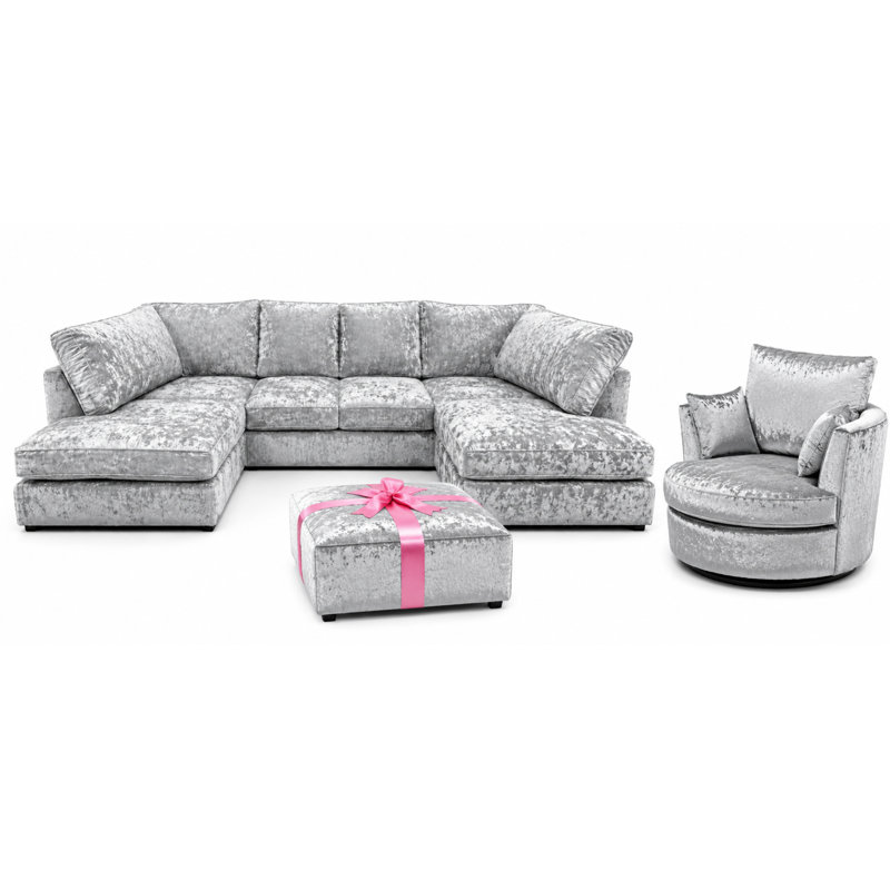 7 Seater Velvet Sectional, Silver
