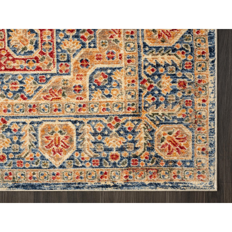 Tapis bleu Heriz Collection Southwestern Medallion, Rectangle 5 pi 3 po x 7 pi 7 po