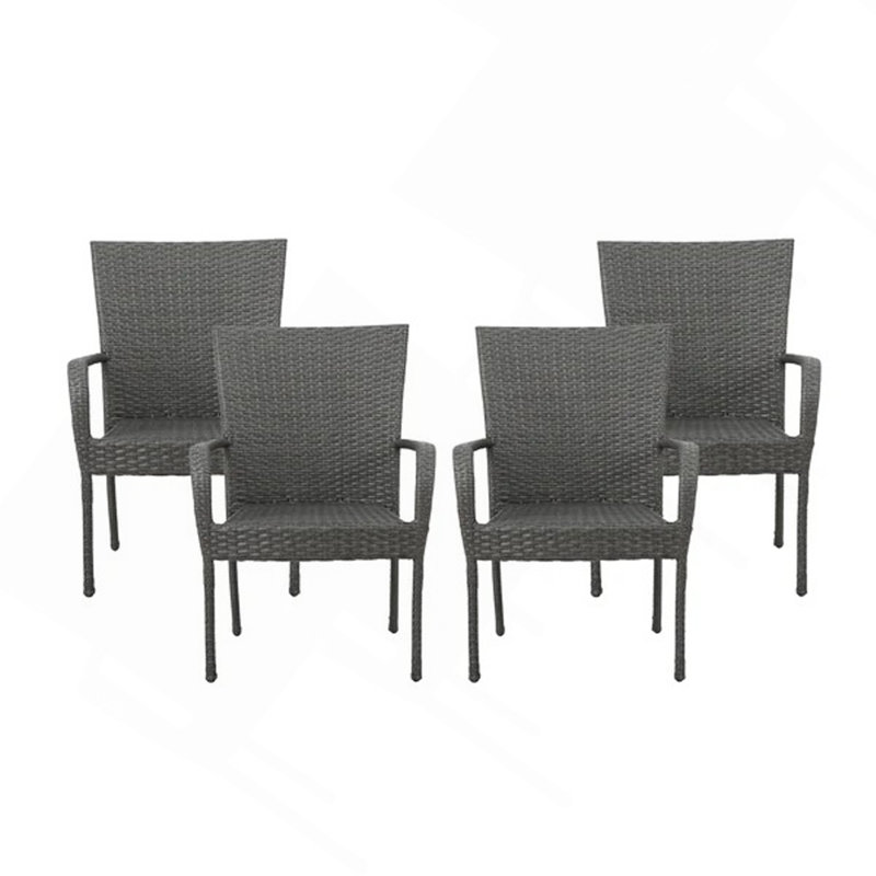 Gray PE Wicker Stacking Chair 4pcs, Gray