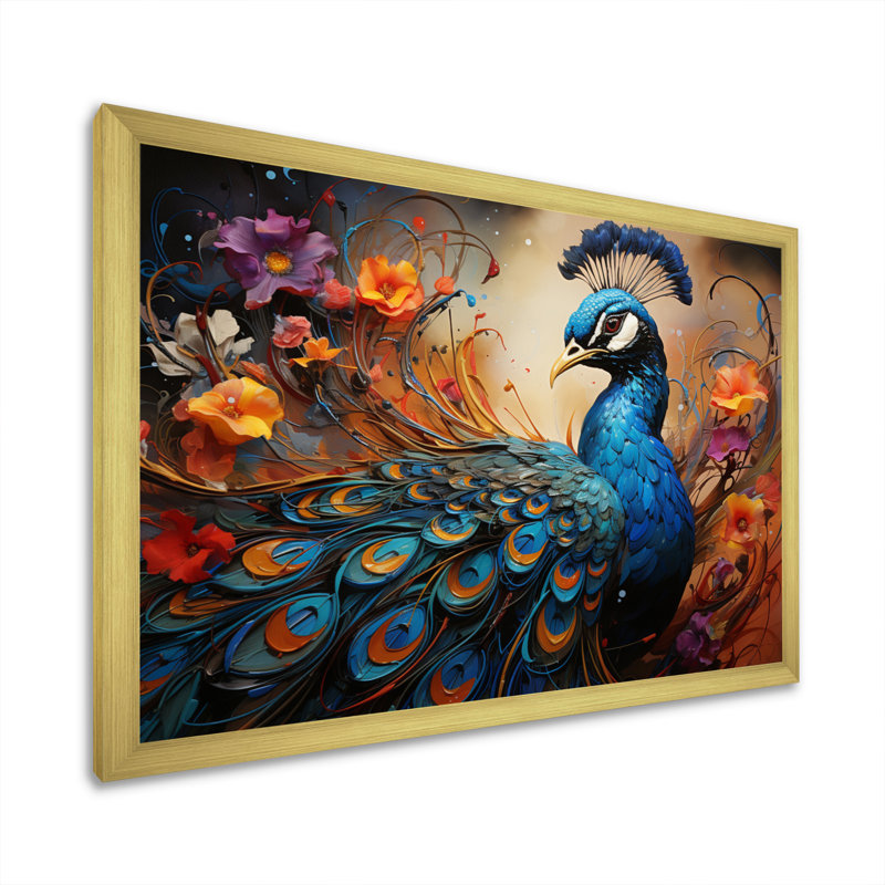 Peacock Abstract Collage I - Animals Wall Art Prints, H 16 po x l 32 po x P 1 po, Cadre doré à une seule photo