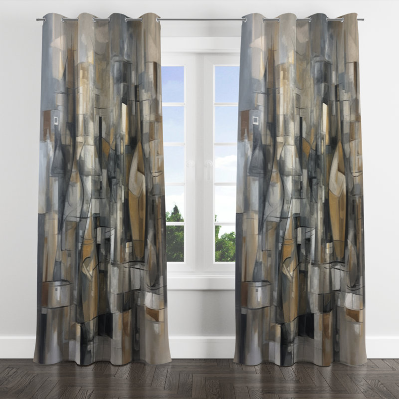 Mid Century Chromatics I - Abstract Midcentury Blackout Grommet Curtain - 1 panel, 52" W x 90" L, Silver Grommets