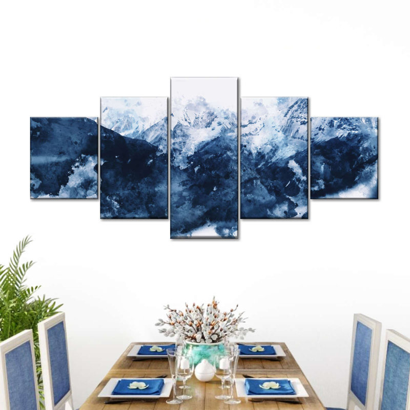 Paysage abstrait montagnes enneigées sur toile, reproduction de 5 pièces, H 42 po x l 92 po x P 1,25 po