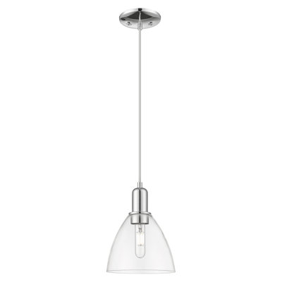 Arcadia - Bristol - Mini-luminaire suspendu à cordon 1 lumière 8 po - Finition chrome poli - Abat-jour transparent