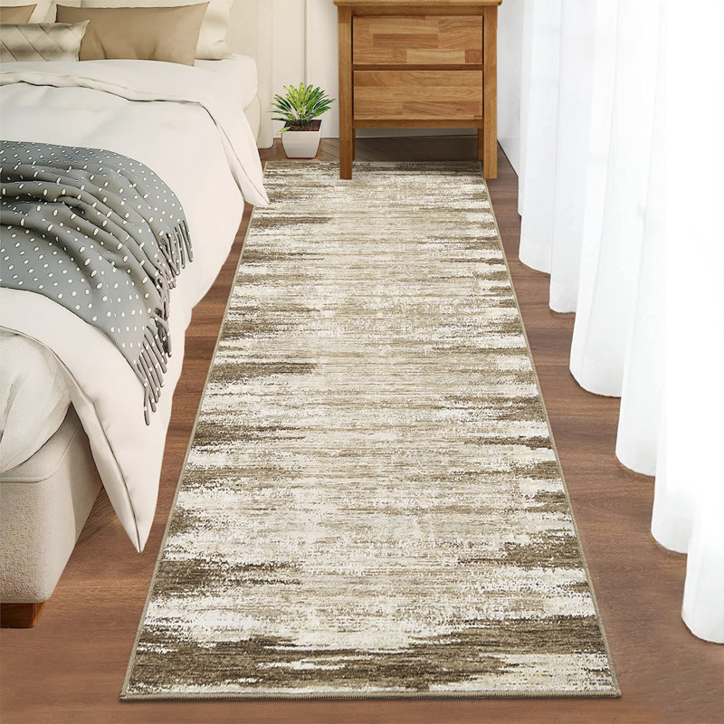 2x6 Washable Runner Rug Modern Abstract Striped Machine Washable Easy Cleaning Indoor Carpet Non Slip Non Shedding Low Pile Floor Cover For Kitchen Hallway Laundry Entryway,Taupe