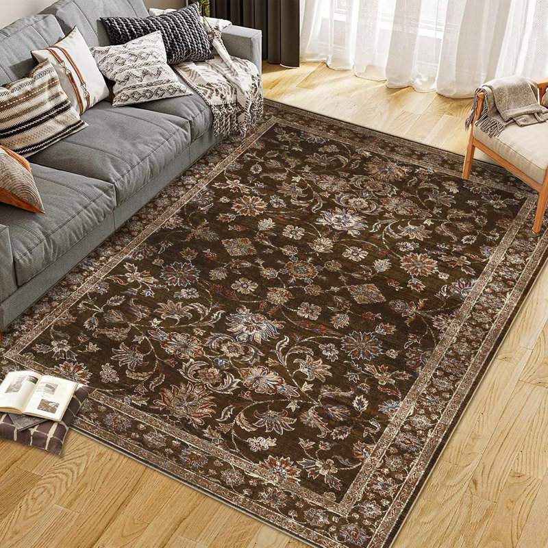 2x6 Runner Hallway Rug Machine Wash Non-Slip Enrteway Laundry Room Rug Throw Low-Plie Vintage Mat Distressed Carpet for Kitchen Bathroom Red Borwn