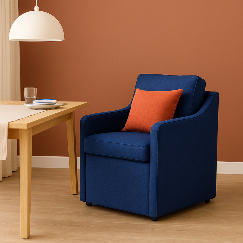 Fauteuil en chenille rembourré en mélange de duvet avec roulettes, Bleu