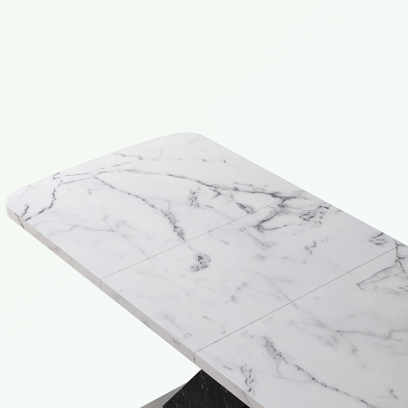 Camaury Rectangular 62.99'' L x 31.5'' W, Marble Table Top+MDF X-Shape Table Leg with Metal Base ,kitchen table,dining room table