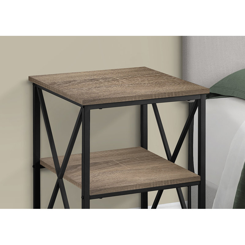 Table d'appoint, côté, bout, table de chevet, lampe, stratifié brun, métal noir, contemporain, moderne, Brun / Noir