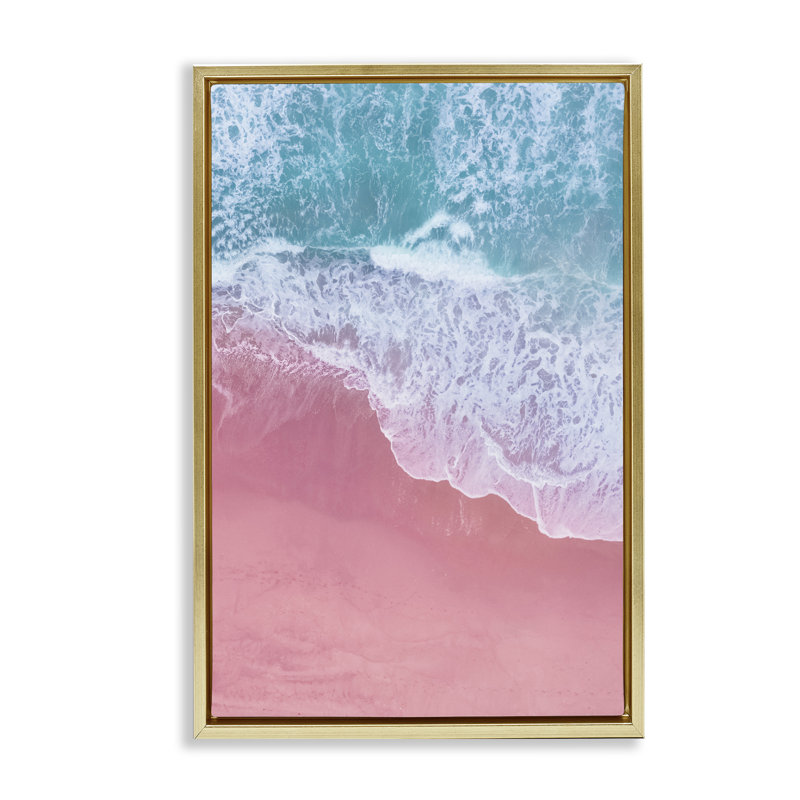 Toile flottante encadrée «Pink Surf Tide» par Nataly White, Cadre flottant doré, H 31 po x l 21 po