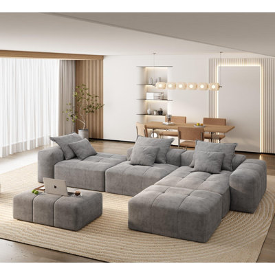 Canapé modulaire en chenille étincelante avec repose-pieds et coussins Mali