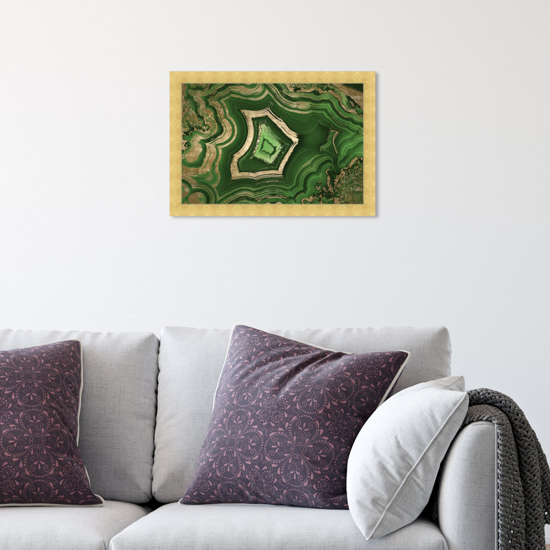 «Green Emerald Abstract Geode Glam», reproduction d'art moderne encadrée pour le bureau, H 12 po x l 12 po, Cadre doré