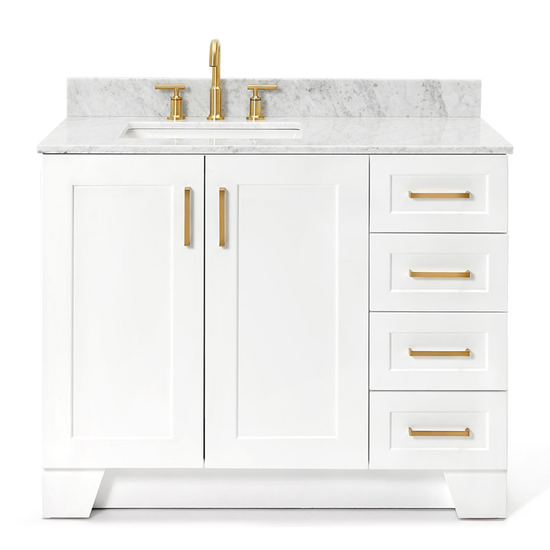 ARIEL TAYLOR 43 IN LEFT OFFSET SINGLE RECTANGLE SINK VANITY, White, Rectangle, Left 