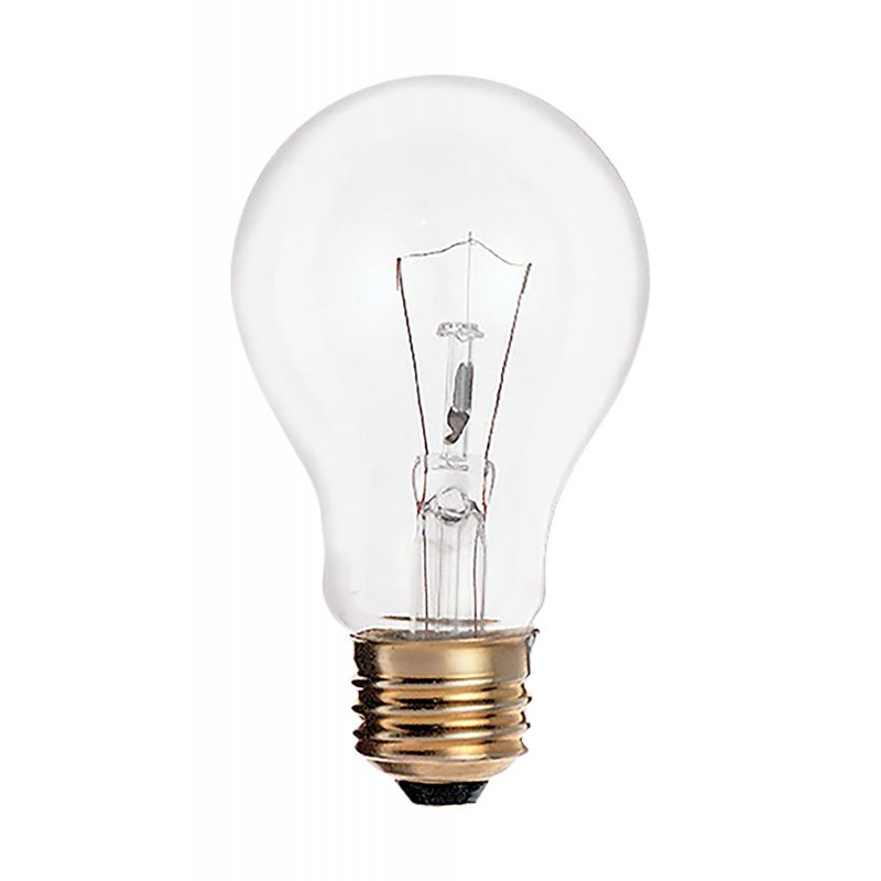 60 W incandescente A19; Transparent 8 000 heures cotées en moyenne; 595 lumens; Base moyenne; 120 volts