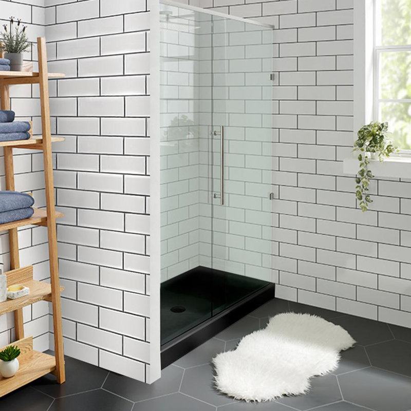 Voltaire 48" x 32" Acrylic Black, Single-Threshold, Center Drain, Shower Base, Black