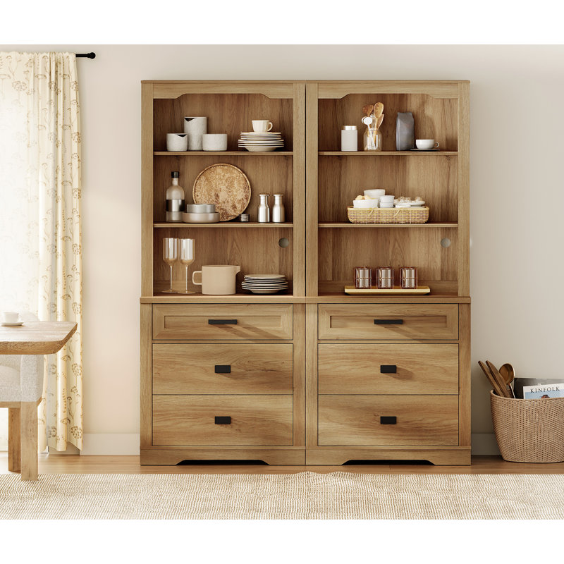 Laziza 2 Column 3 Tier Bookcase With Drawer,73.3" Tall Floor Standing Bookshelf,Modern Farmhouse Display Storage Cabinet With Adjustable Shelves