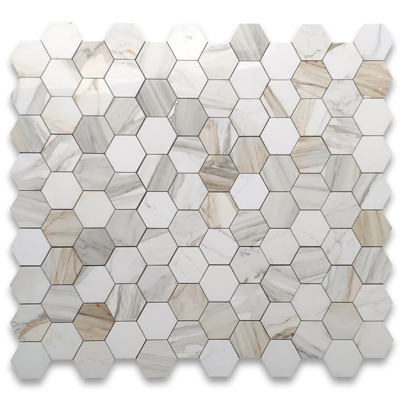 Calacatta 12" x 11" Marble Mosaic Tile, White/Gray