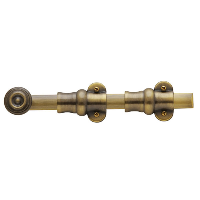 Ornamental Surface Bolt, 9.1" H x 2.8" W x 2.2" D, Antique Brass