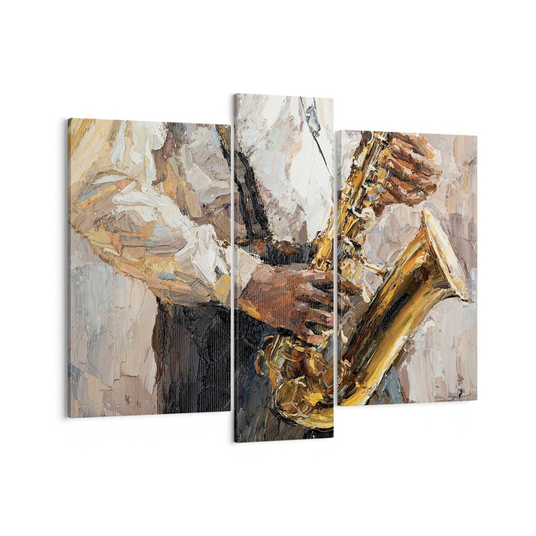 3-tlg. Leinwandbilder-Set Saxophone Oil Musician